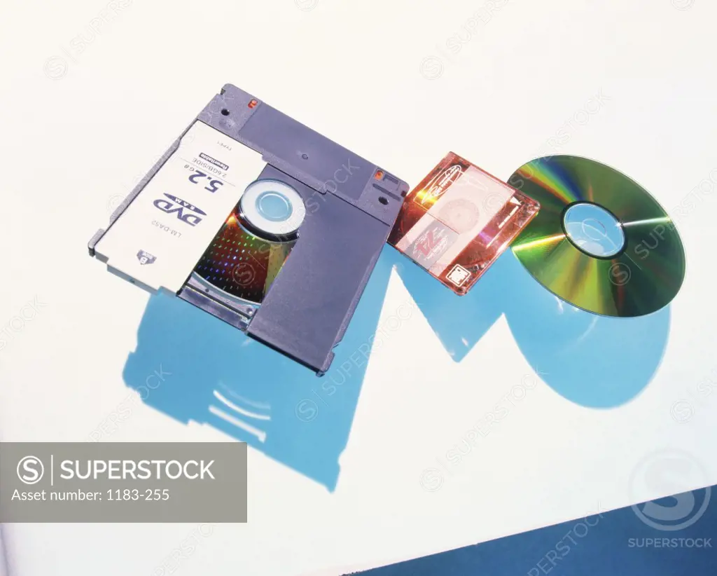 Close-up of a DVD with a zip drive and a CD