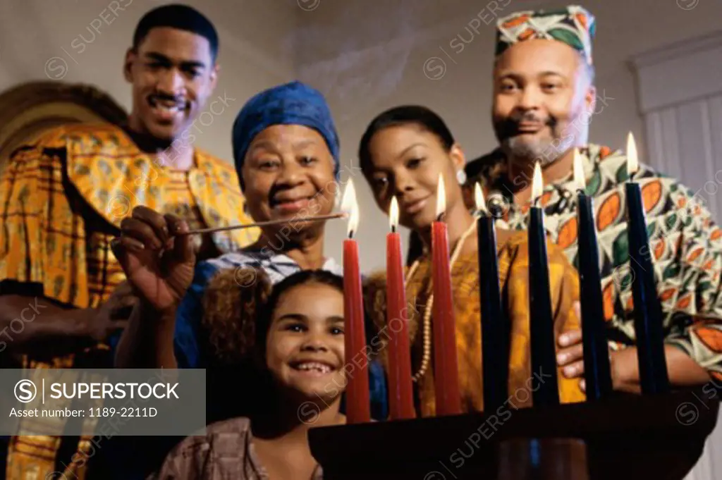 Close-up of a family celebrating Kwanzaa