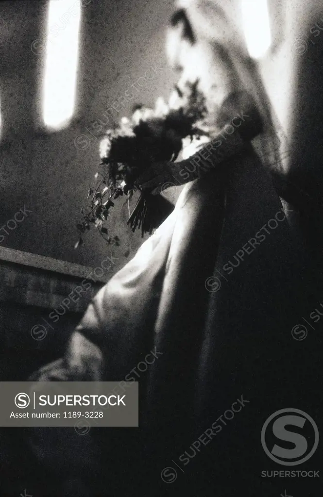 Low angle view of a bride on a staircase