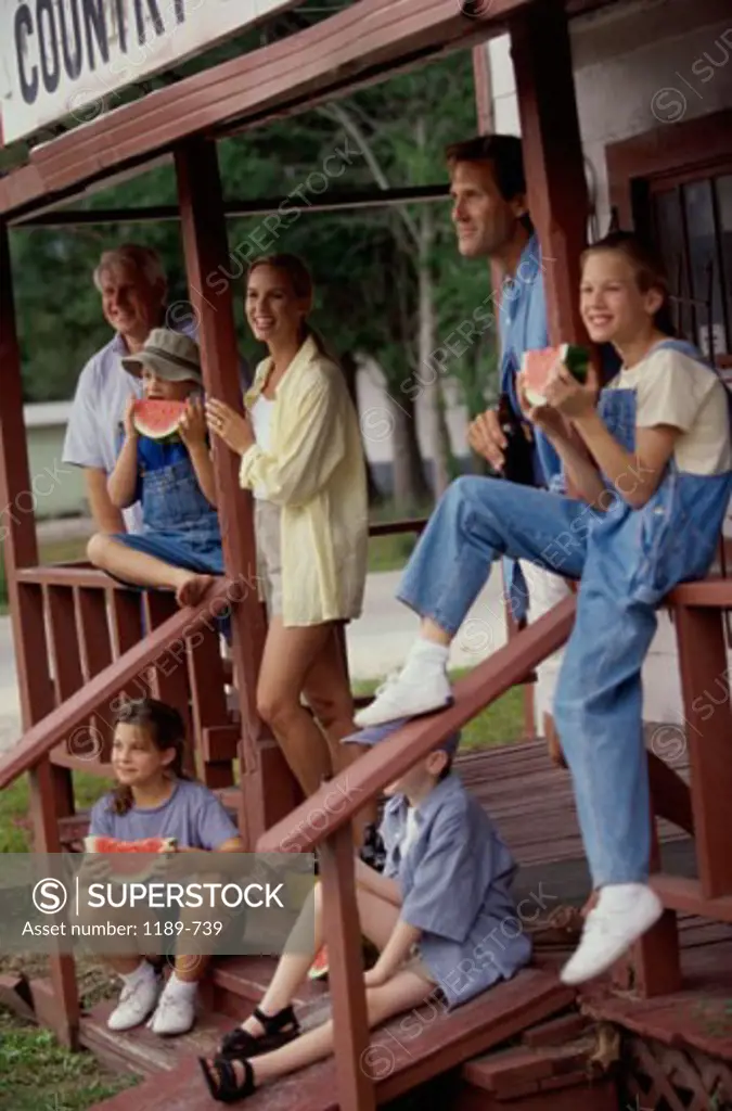 Three generation family on a porch
