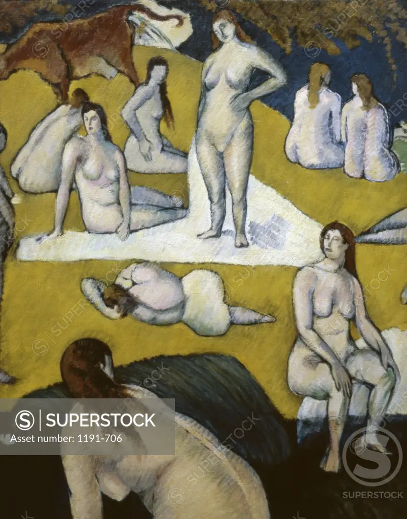 The Bathers With A Red Cow by Emile Bernard, 1868-1941, France, Paris, Musee d'Orsay
