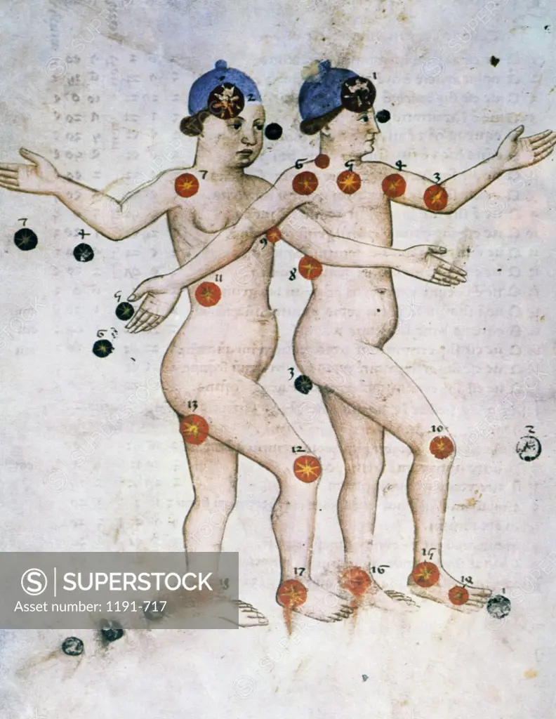 Gemini Or Twins, Signs Of The Zodiac by artist unknown (from Atlas Celeste De Strabov)