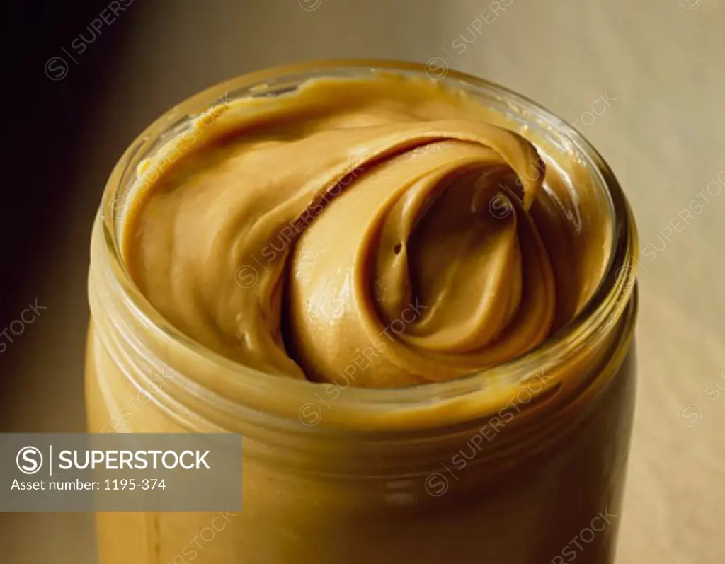 Close-up of peanut butter in a jar