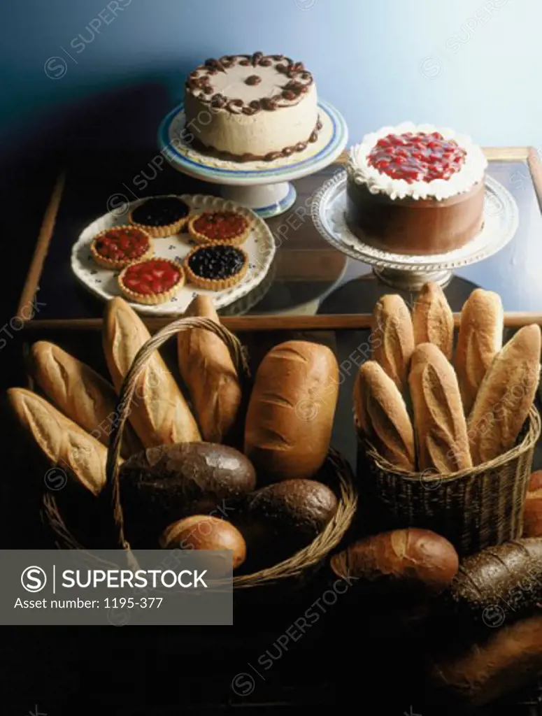 Close-up of assorted breads and cakes
