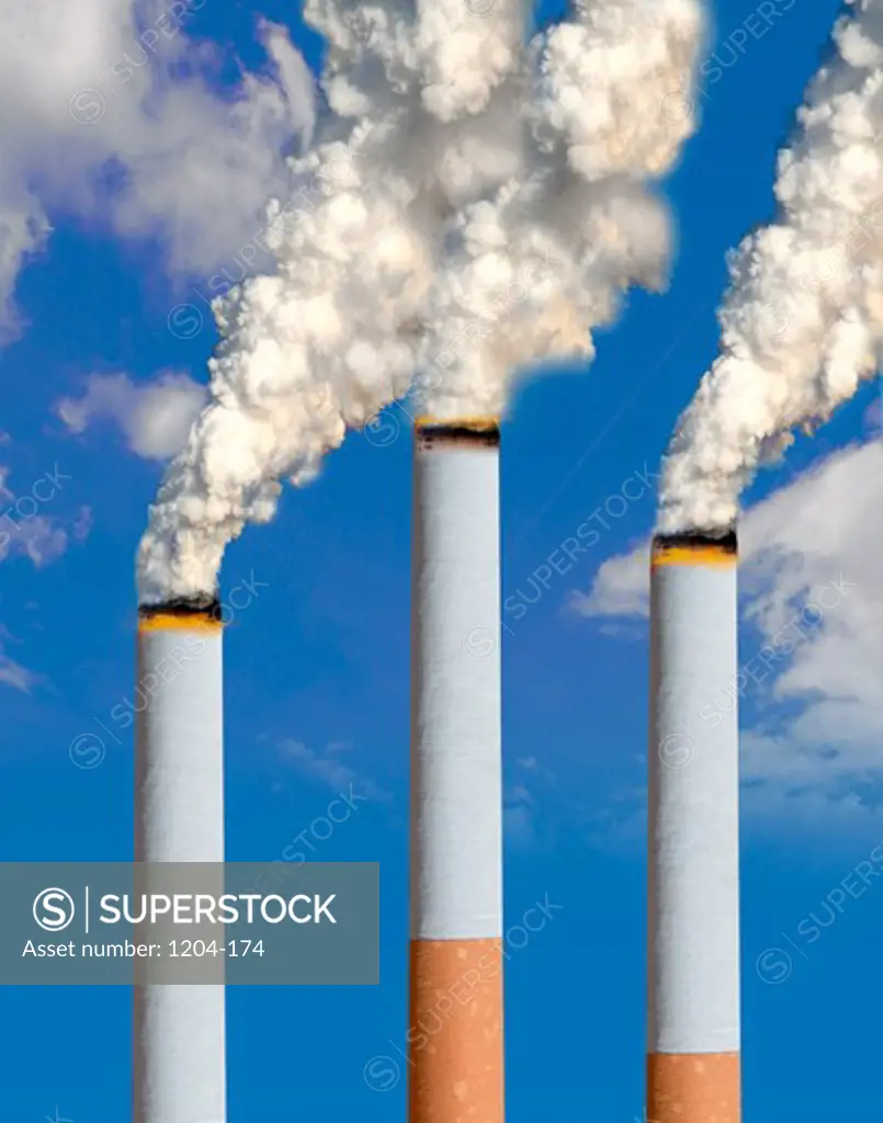 Three smoke stacks made of cigarette's