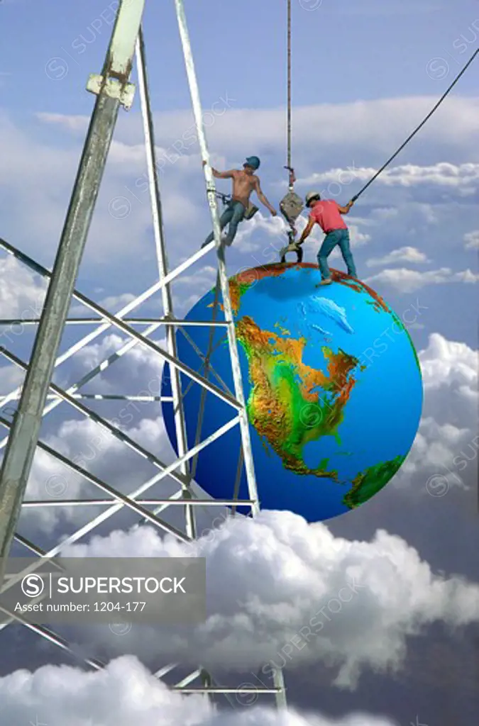 Two repairmen fixing the earth