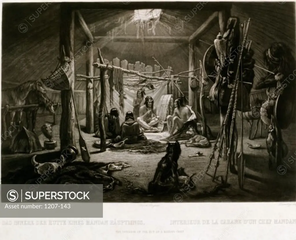 Interior of the Hut of a Mandan Chief "Travels in North America" by M. van de Weis Bodmer Prints 