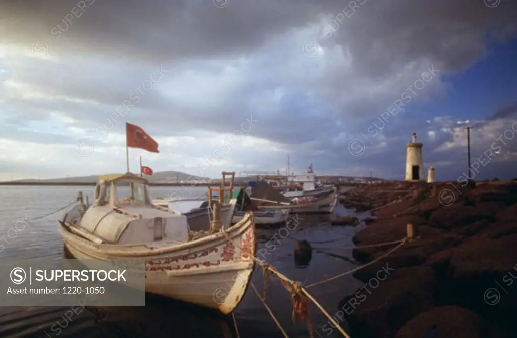 Boats moored in a harbor, Izmir, Turkey