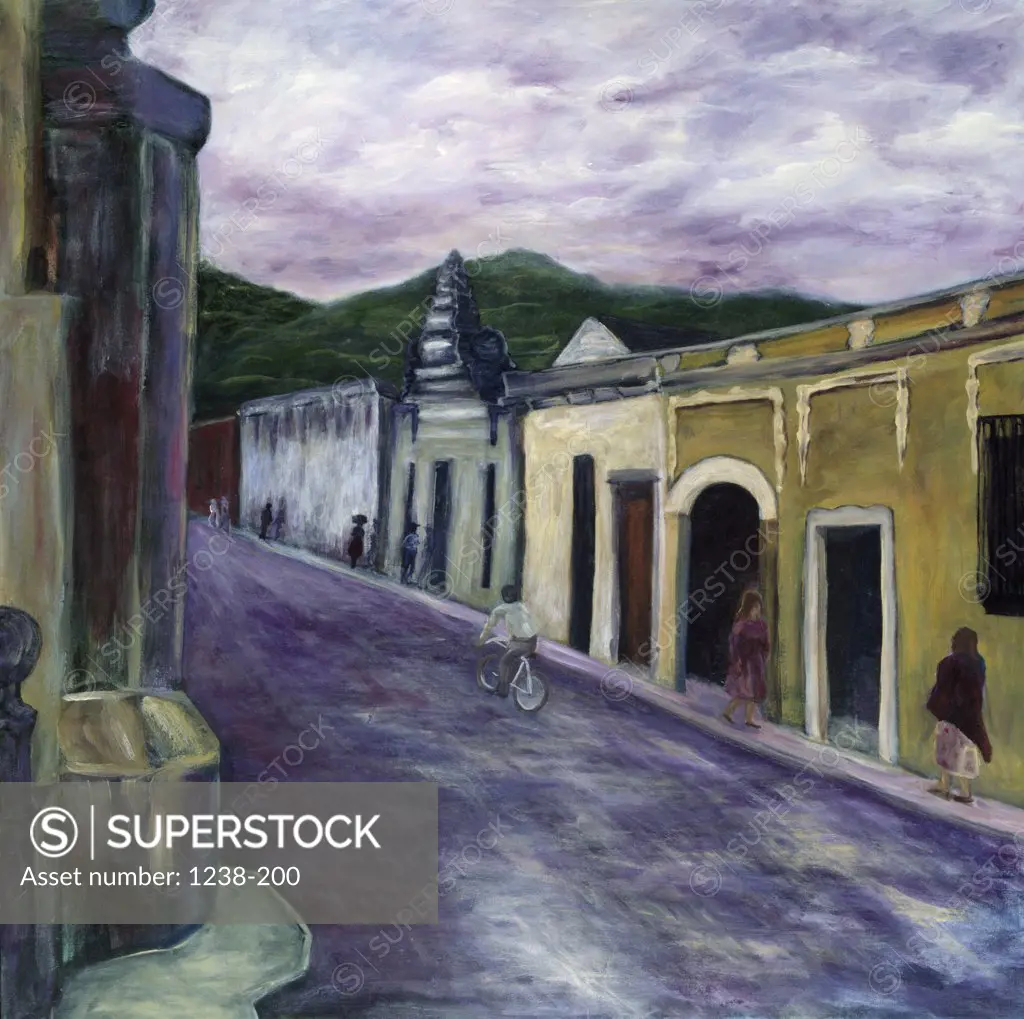 Street Scene, Antigua Guatemala by Diantha York-Ripley, acrylic on canvas, 1996, 20th century, private collection