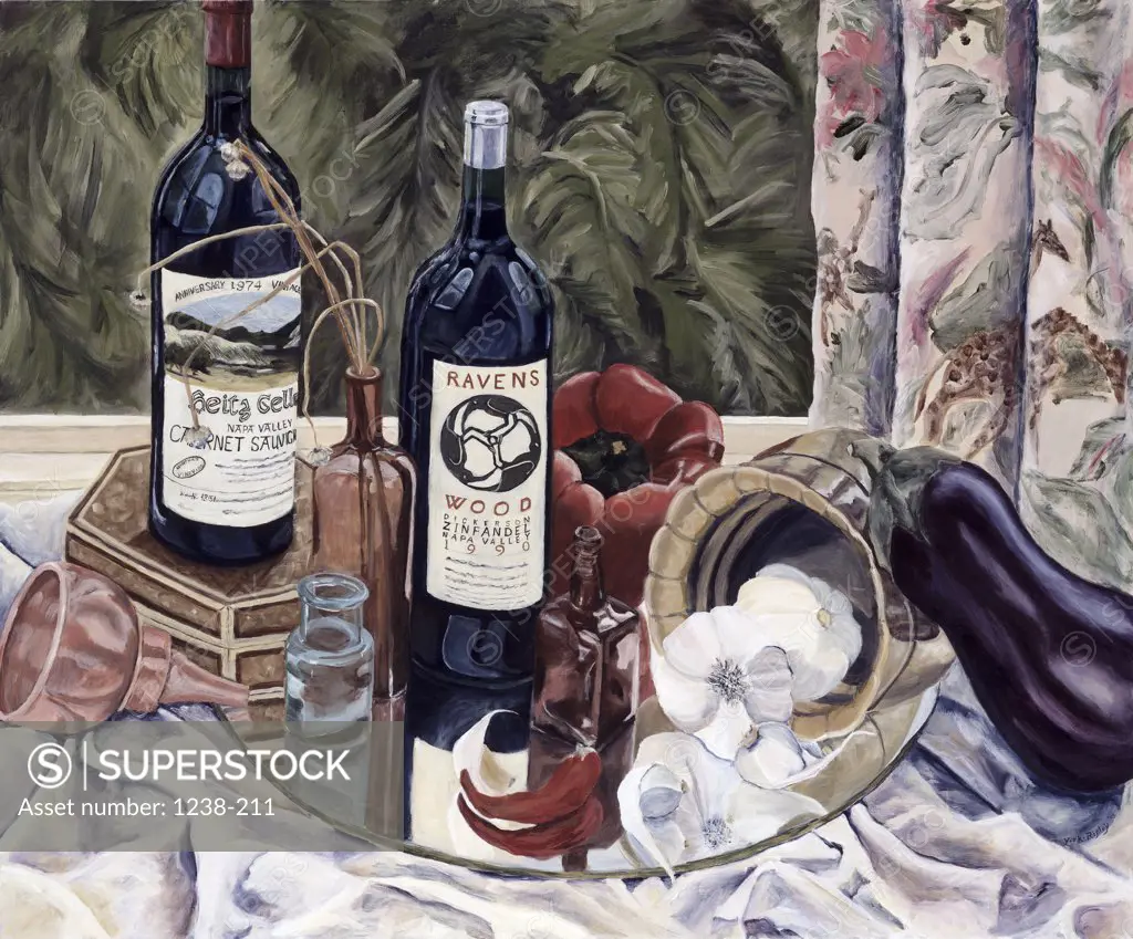 Wine and Still Life 1993 Diantha York-Ripley (20th C. American) Acrylic on canvas Private Collection