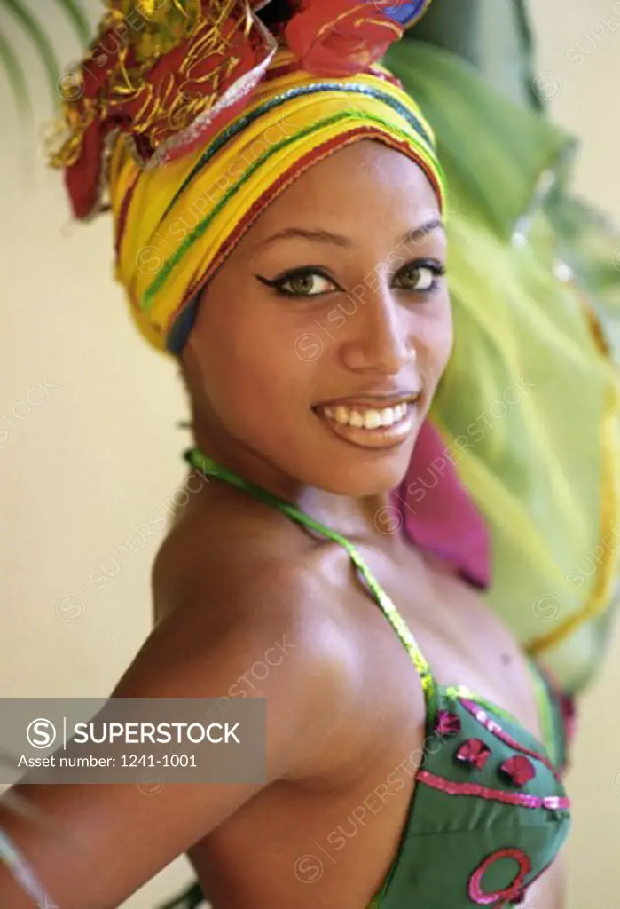 Portrait of young woman wearing a bikini, Cuba