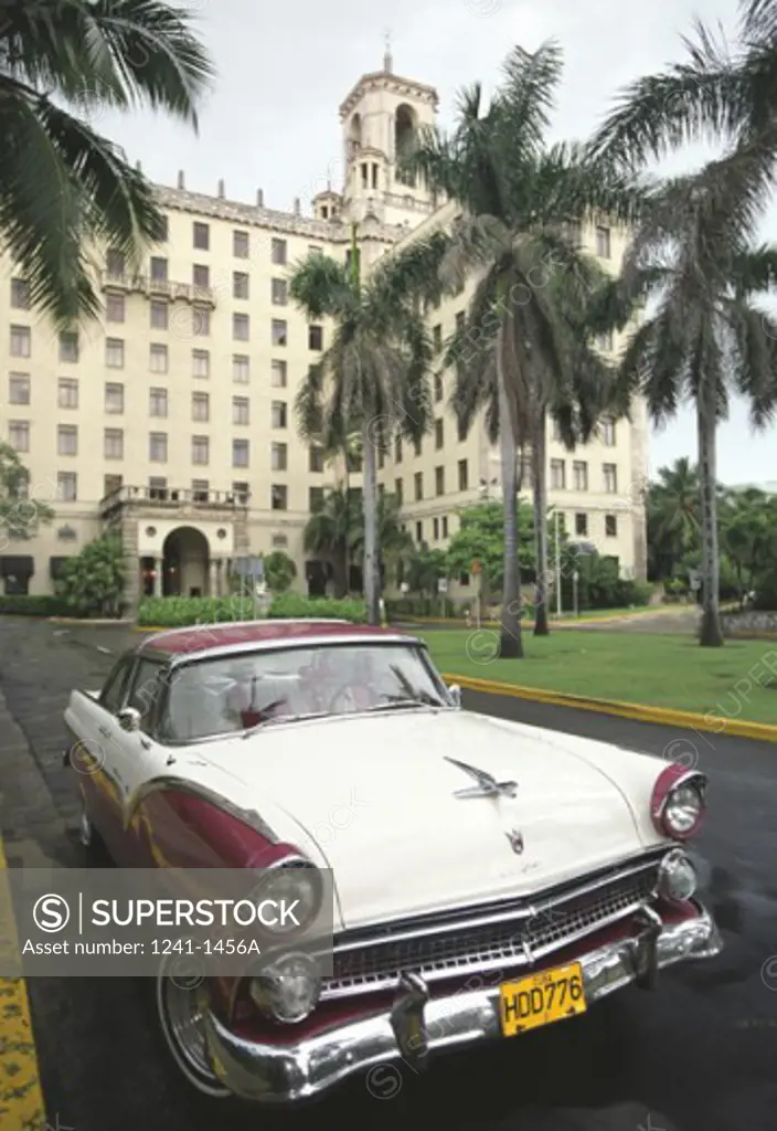Vintage car in front of a hotel, Hotel Nacional, Havana, Cuba