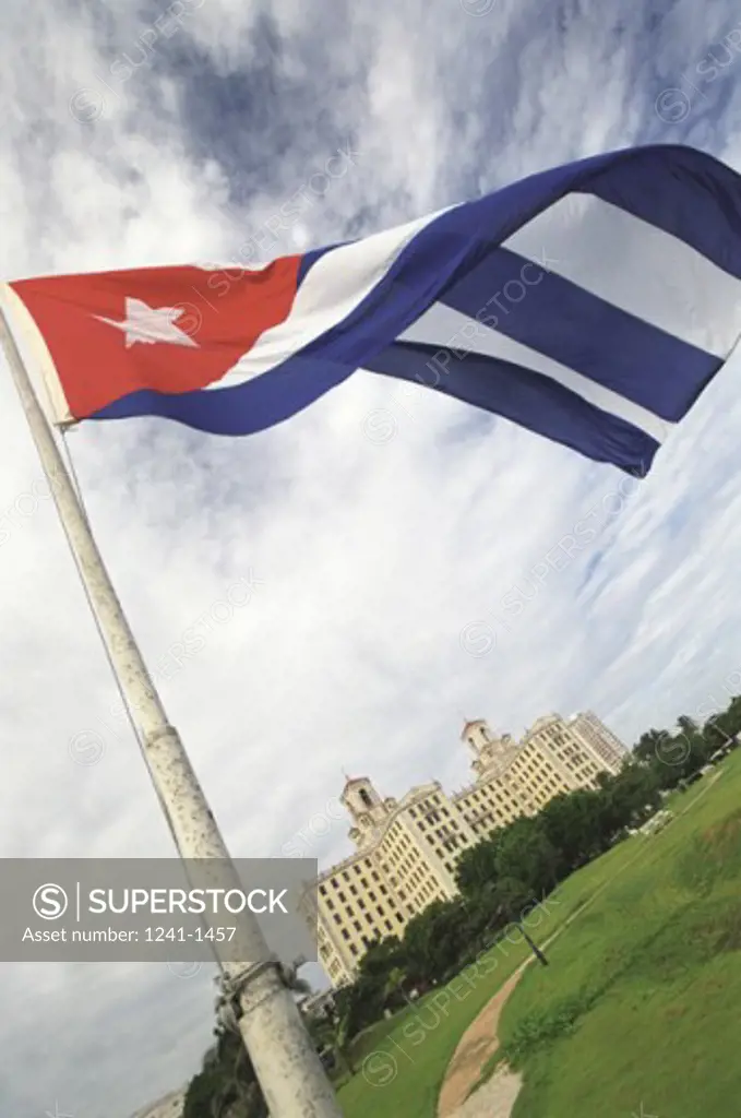 Flag of Cuba fluttering at Hotel Nacional, Havana, Cuba