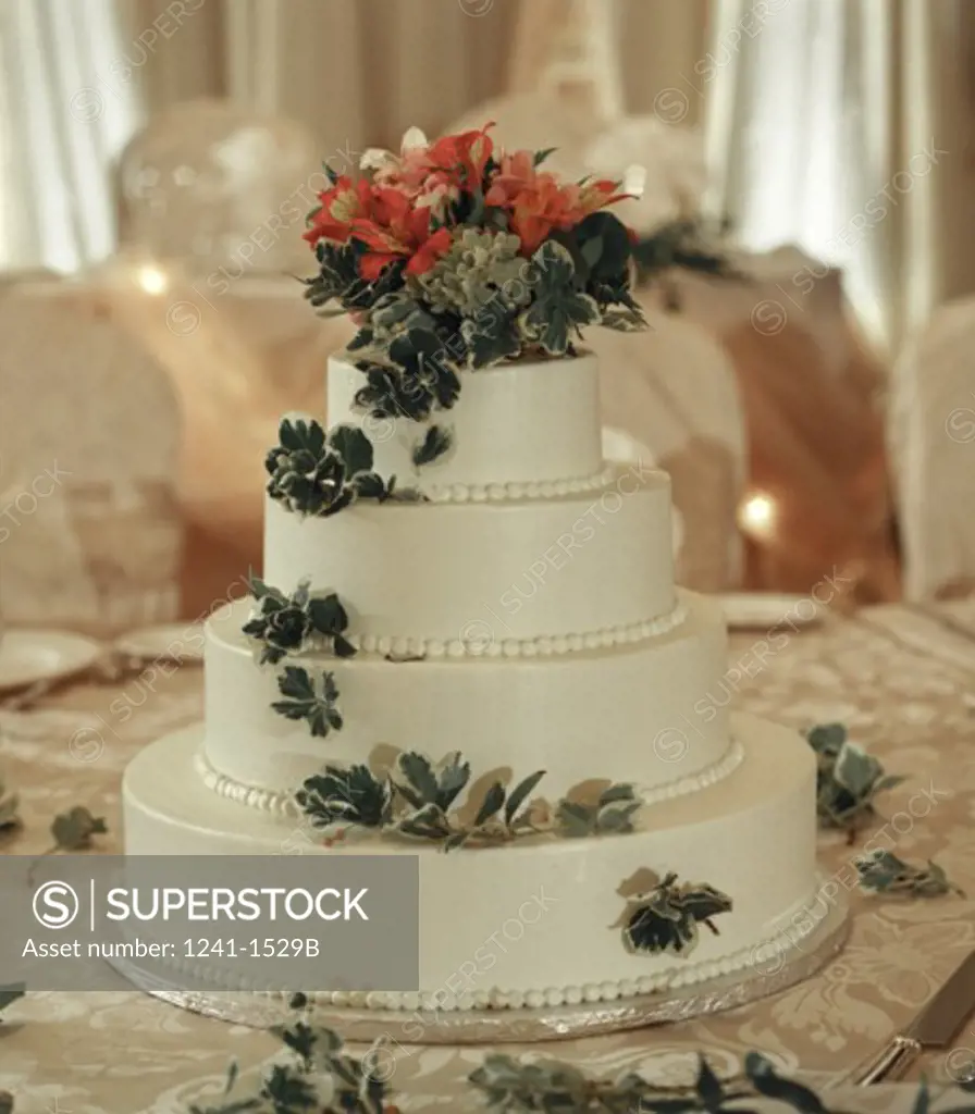 Close-up of a wedding cake on a table