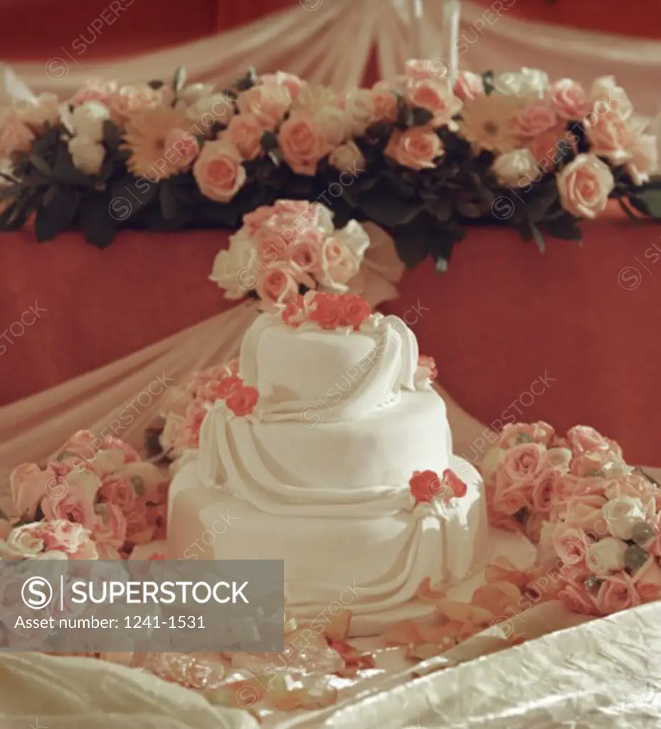 Close-up of a wedding cake on a table