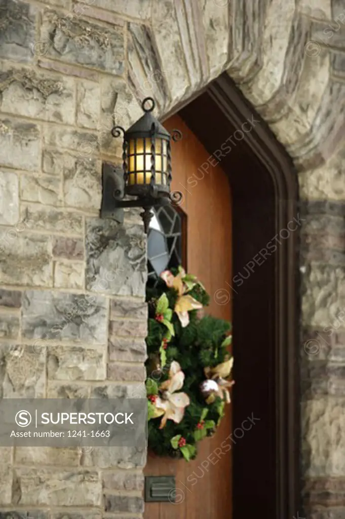 Wreath hanging on a door