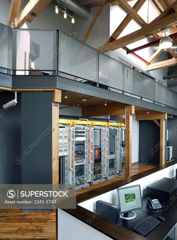 Computer monitor and network servers in an office