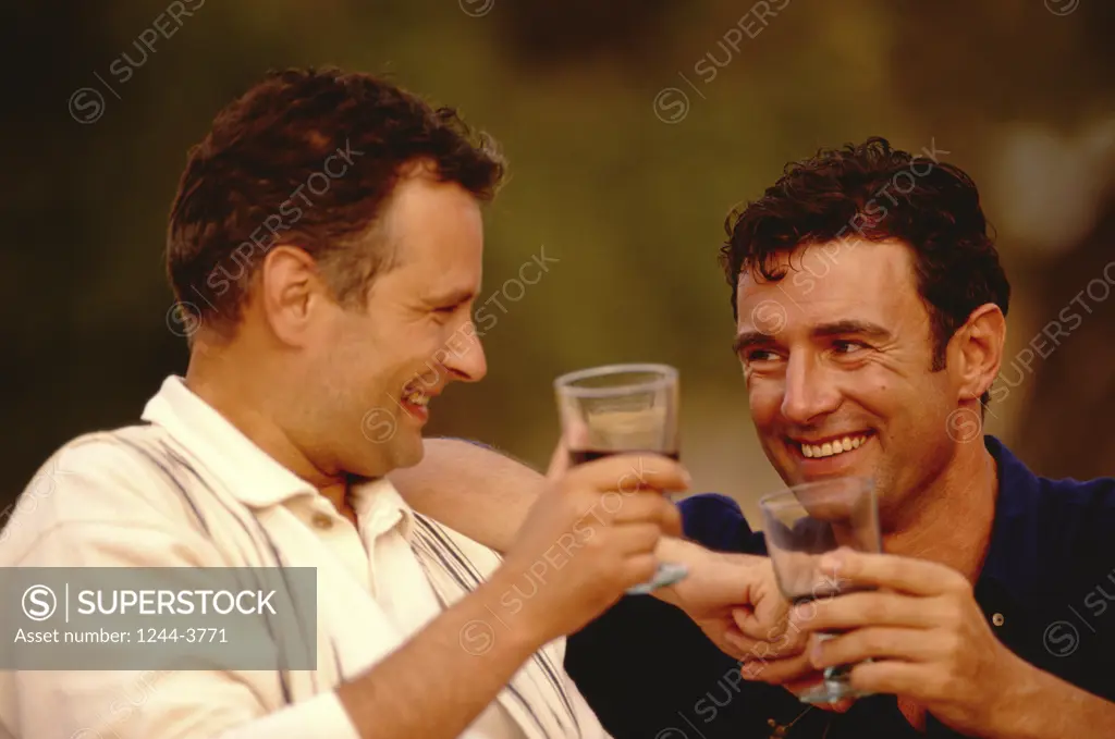 Two men toasting with wine glasses