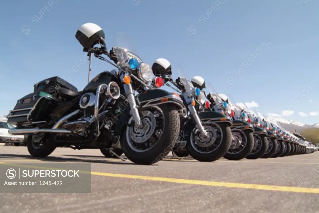 Low angle view of an array of Police Motorcycle, Utah, USA