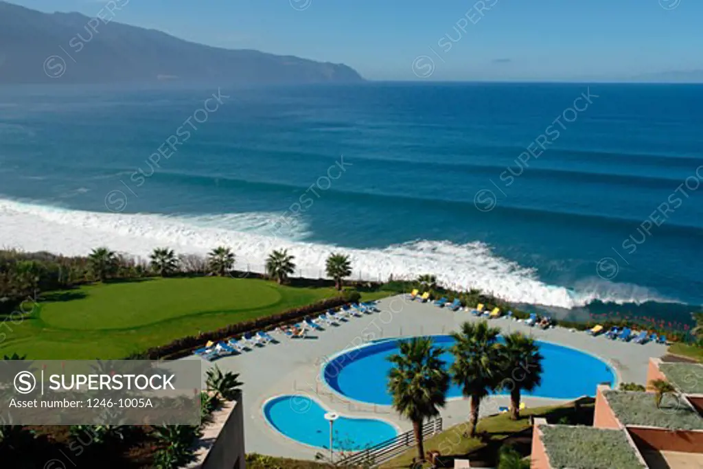 Swimming pool in a hotel, Monte Mar Palace Hotel, Ponta Delgada, Sao Vicente, Madeira, Portugal