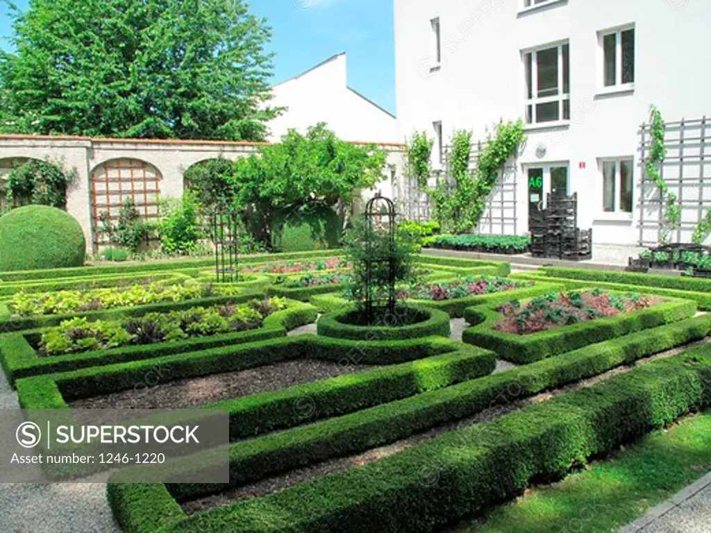 GERMANY, Bavaria, Freising: Historical brewery Weihenstephan, cultivated garden