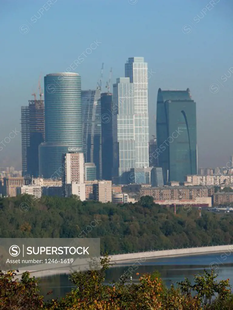 RUSSIA, Moscow,City: Moskva River in front, modern high-rise buildings at rear