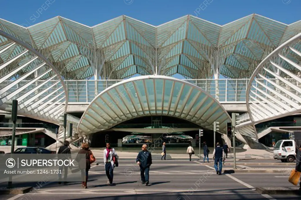 PORTUGAL, Lisbon: Modern architecture at the railway station 'Oriente', entrance to the shopping mall 'Vasco da Gama'