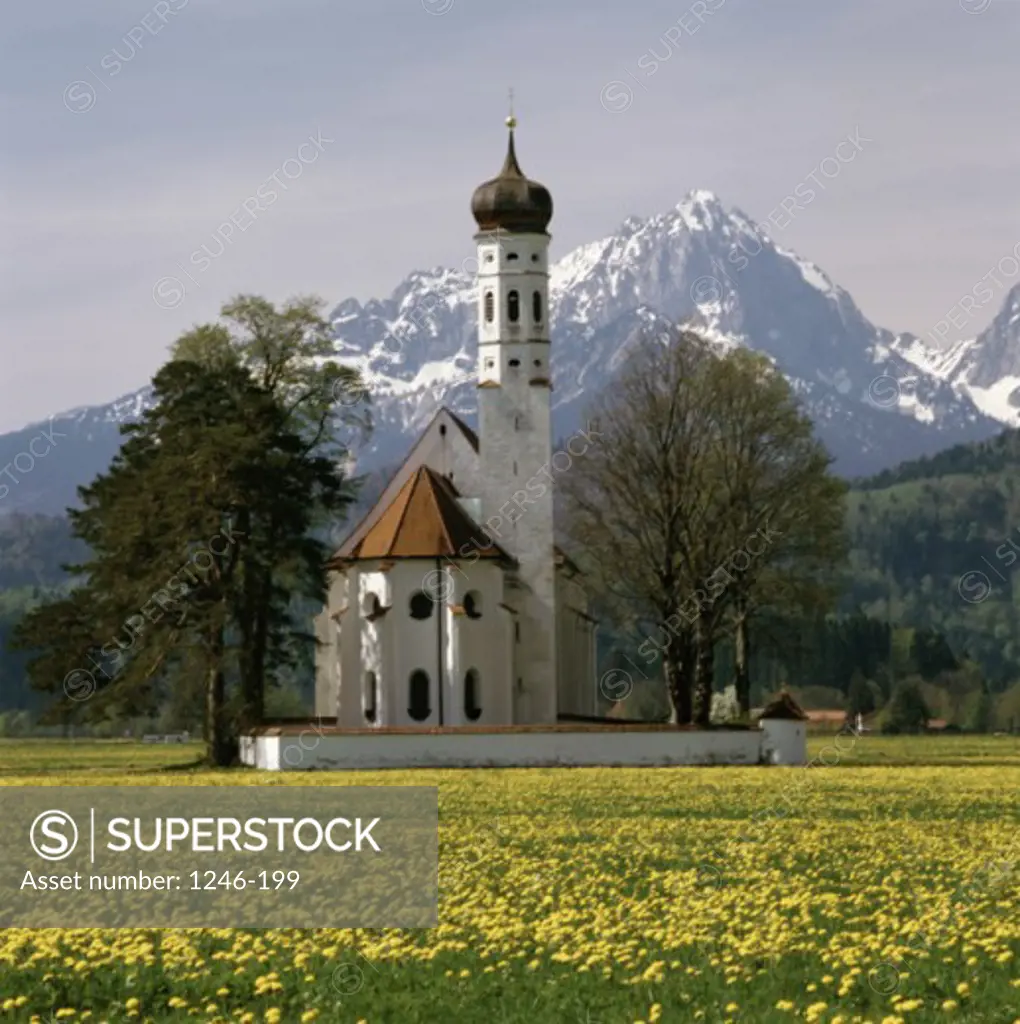 Chapel on a landscape, St. Coloman's Church, Schwangau, Bavaria, Germany