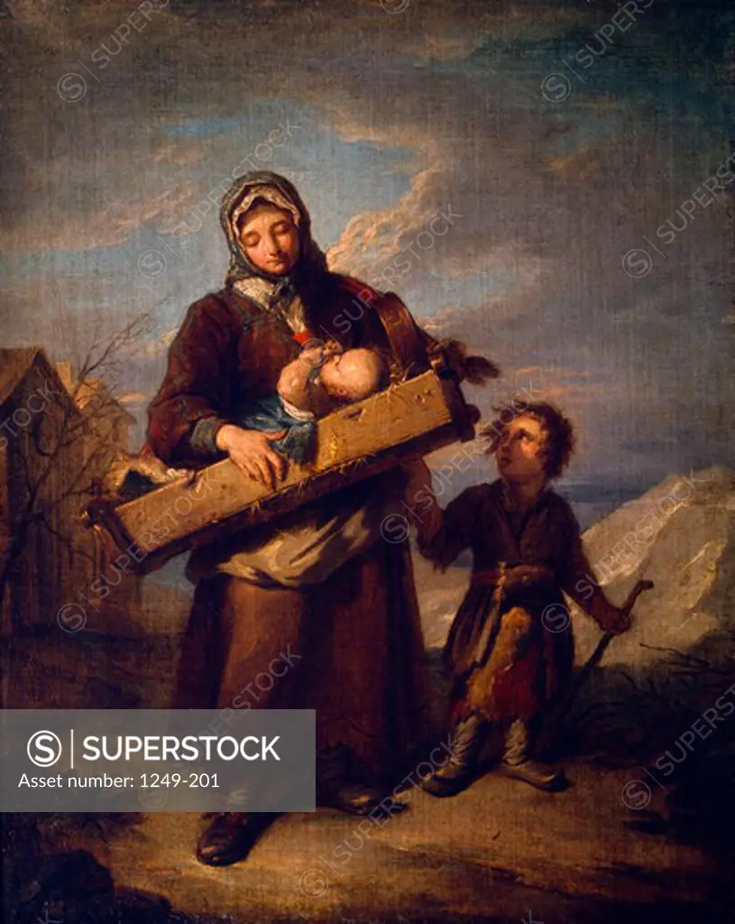 Russia, Moscow, Pushkin Museum Of Fine Arts, Beggar Woman with Children (Savoyarde) by Jaques Dumont, oil painting, 1737, (1701-1781)