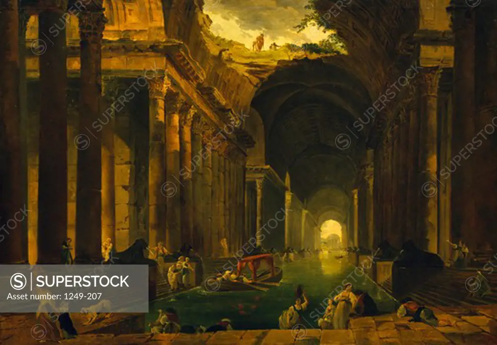Russia, Moscow, Pushkin Museum Of Fine Arts, Thermae by Hubert Robert, oil painting, 1778, (1733-1808)