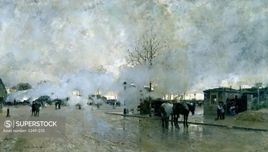 Smoke On the Paris Circuit Line by Luigi Loir, oil on canvas, 1845-1916, Russia, Moscow, Pushkin Museum of Fine Arts