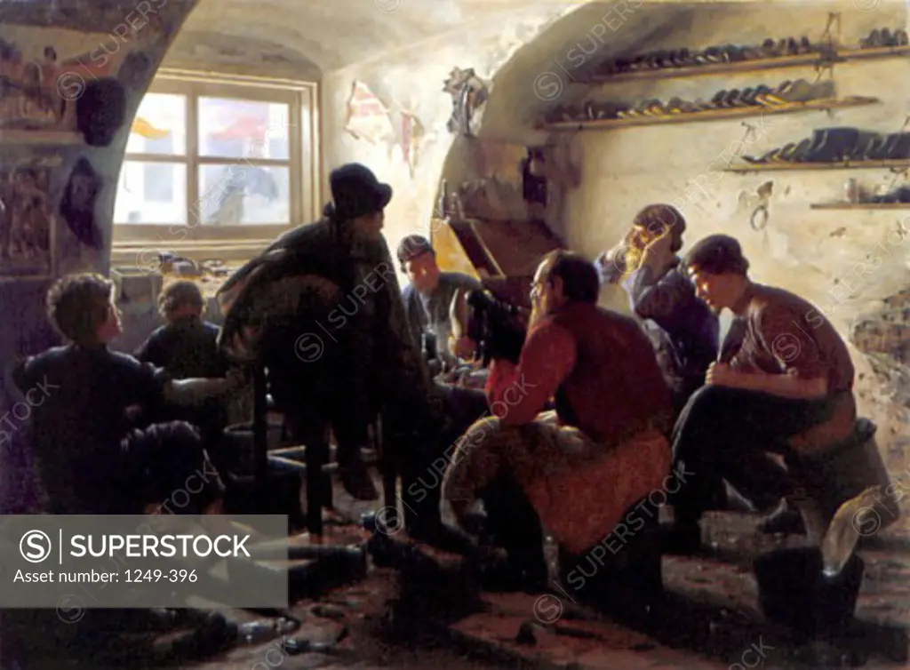 In the Shoemaker's Workshop by Jakowl Stepanowitsch Baschiloff, 1871, 1839-1896, Russia, Moscow, Tretyakov Gallery
