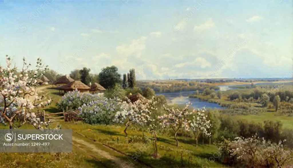 Ukraine,  Malorossia,  Apple Trees In Bloom,  by Nikolai Alexandrovich Sergeev,  Russia,  Tomsk Regional Arts Museum,  1855-1919