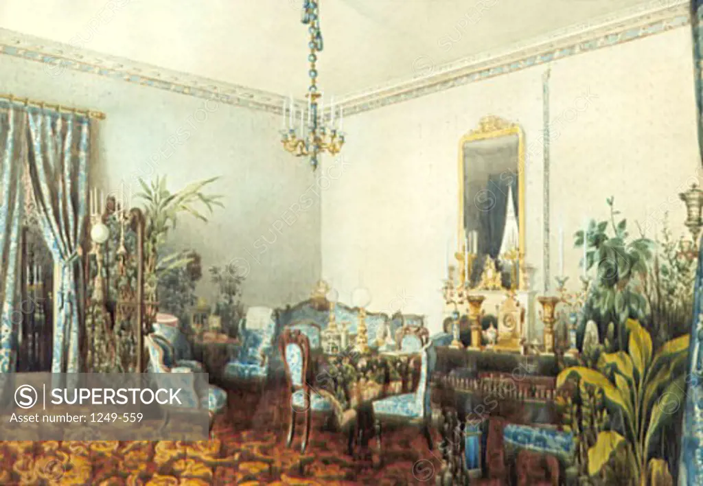 V.D. Obreskova's Sitting Room by Premazzi, L.O., 1848, 19th century art, Russia, Ryazan, Ryazan Artistic Museum
