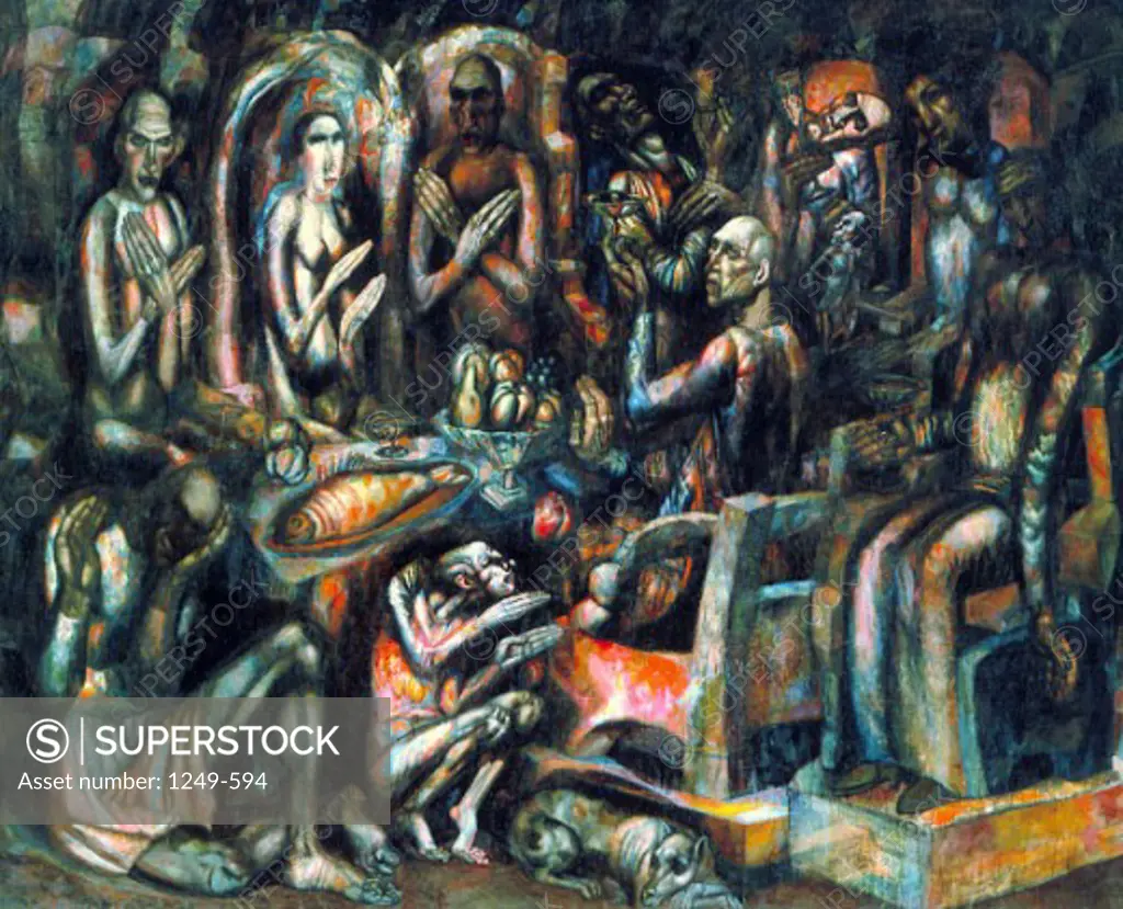 Feast of Kings by Pavel Nikolaevic Filonov, oil on canvas, 1913, 1883-1941, Russia, St. Petersburg, State Russian Museum
