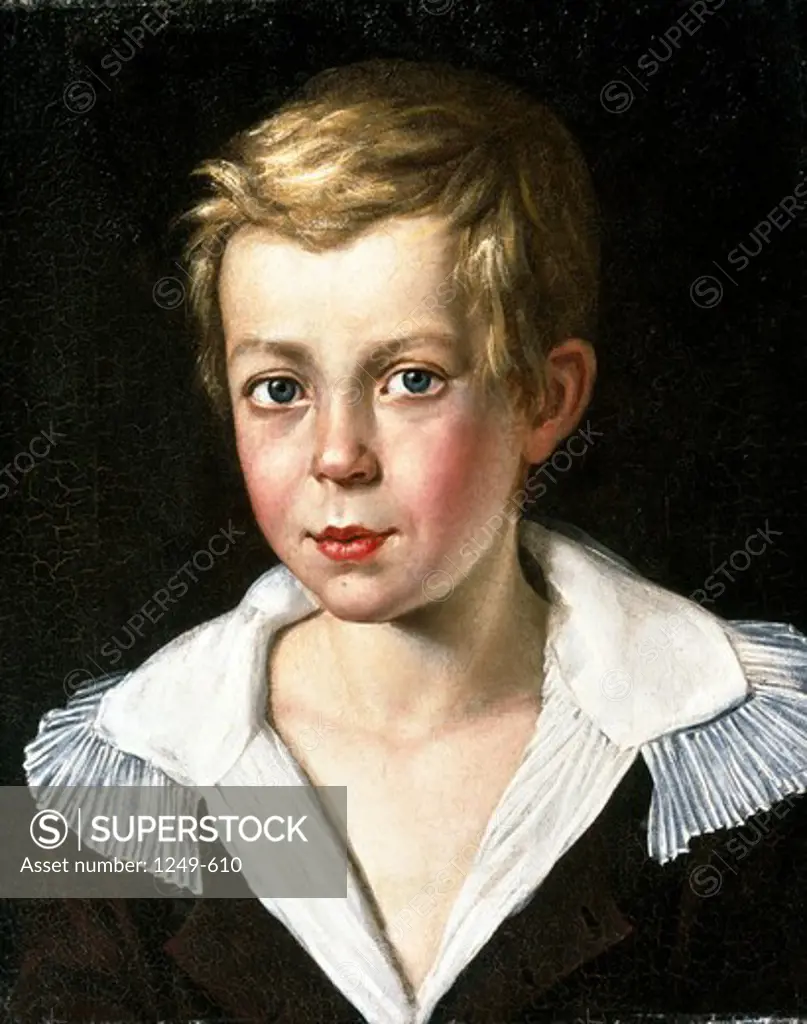 Portrait of a Boy With a White Collar by unknown artist, oil on canvas, 19th century, Russia, Vologda regional picture gallery