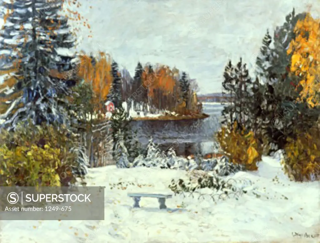 First Snowfall by Stanislav Julianovic Jukovsky, 1875-1944, Russia, Vologda Regional Art Gallery