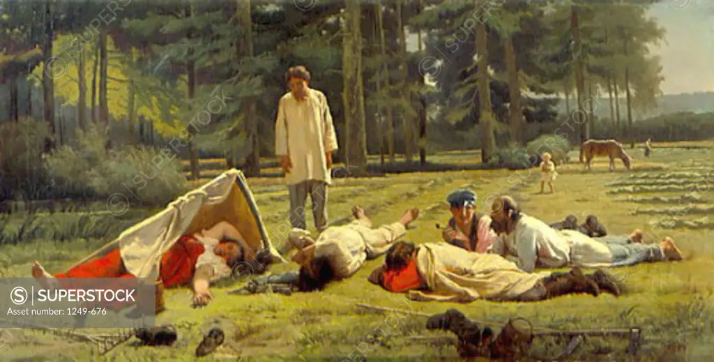 Hay Harvesters Resting by Phirs Sergeevich Juravlev, (1836-1901), Russia, Vologda, Vologda Regional Art Gallery