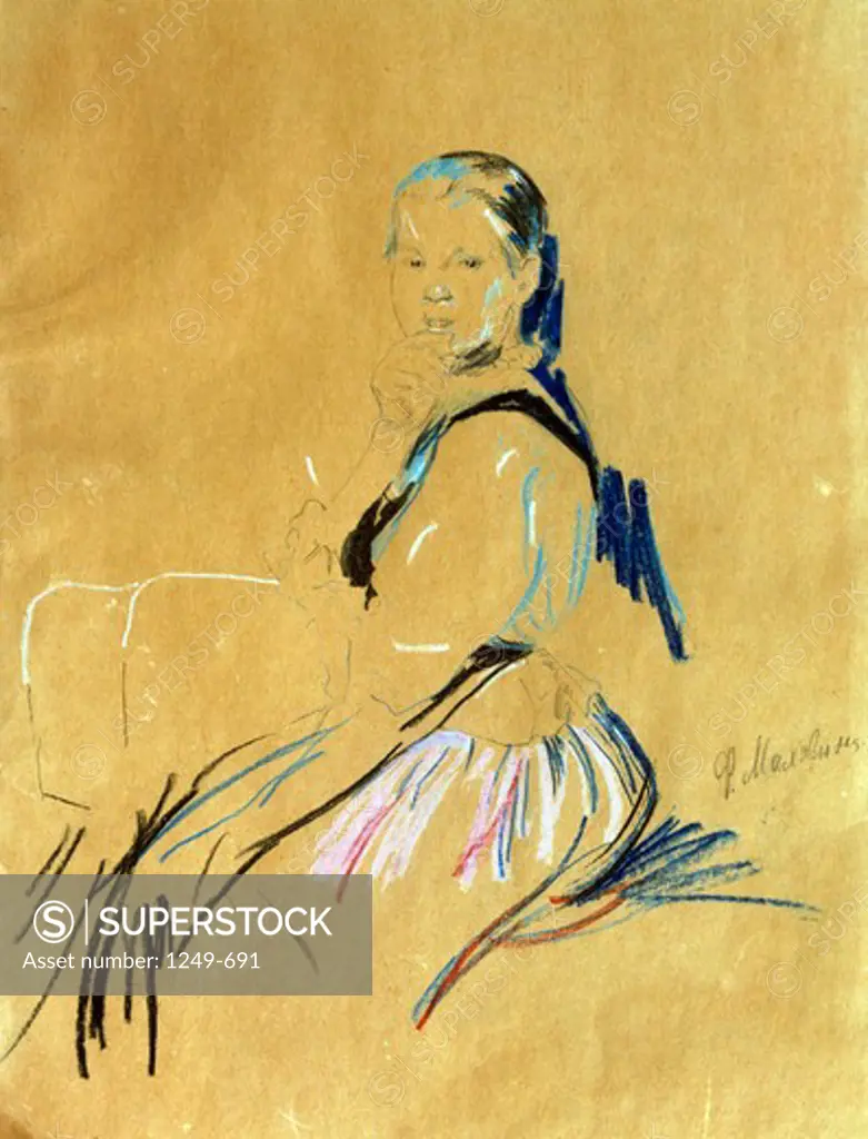 Portrait of Anna Grigorievna Egorova by Philip Andreyevich Maliavin, pencil and pastel, 1869-1940, Russia, Vologda regional picture gallery
