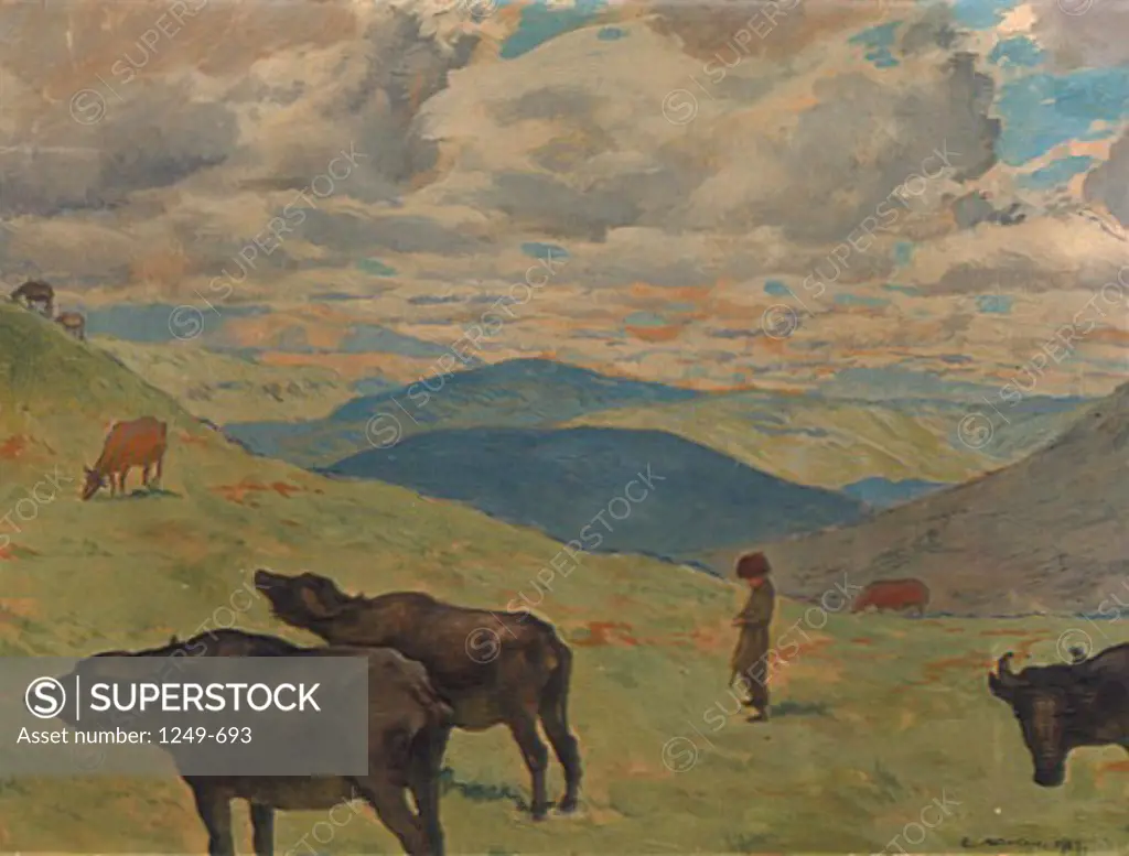Landscape with Buffalo by Evgenij Evgen'evic Lansere, 1909, 1875-1945, Russia, Vologda Regional Art Gallery
