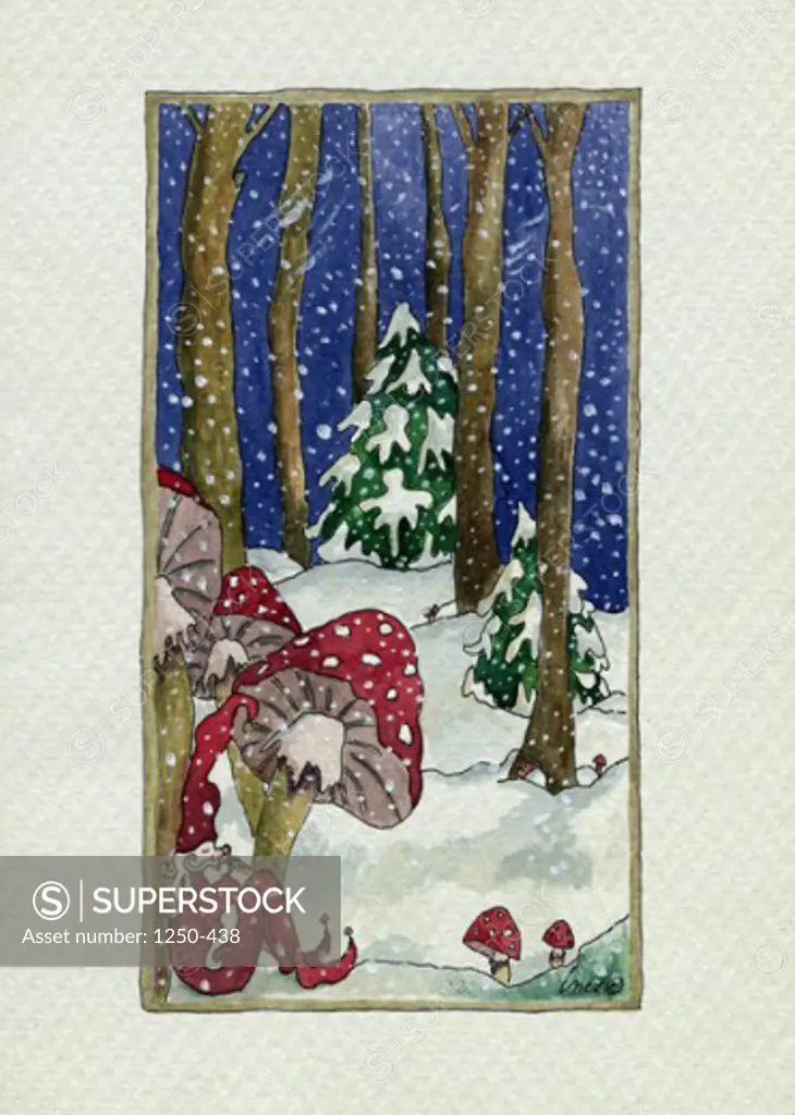 Snow in Forest Inez Nickmans (b.1960/Belgian) Watercolor on Paper