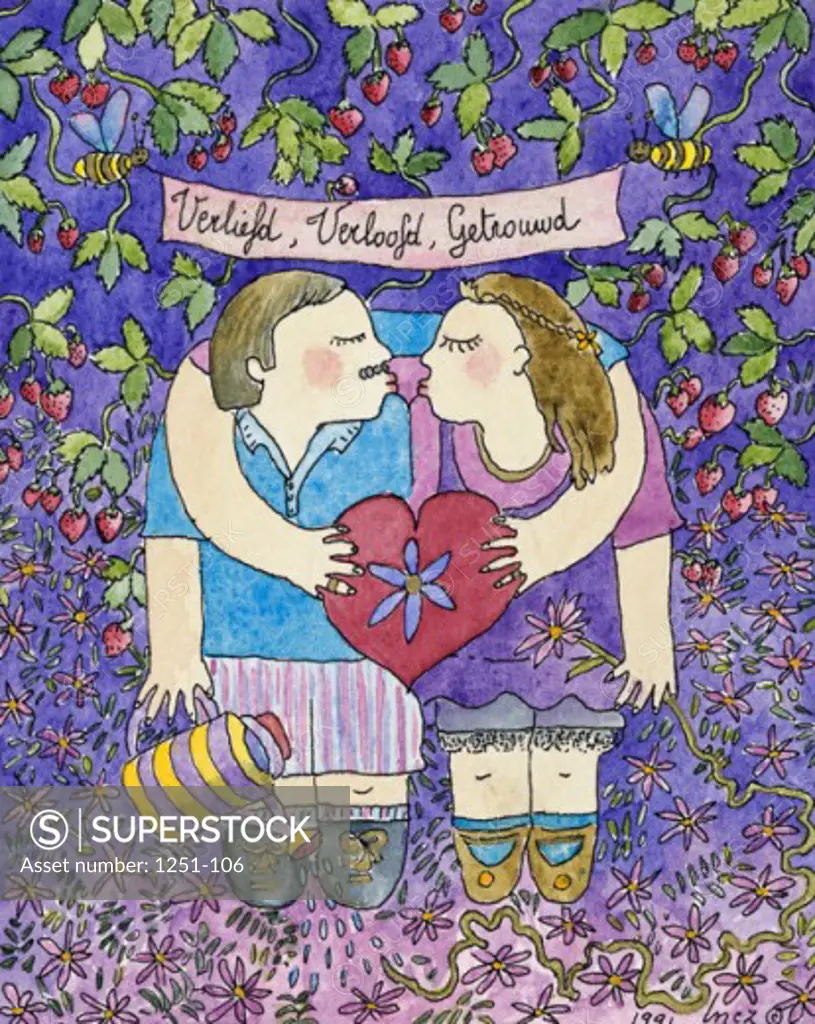Love is BloomingInez Nickmans (b.1960/Belgian)Watercolor/Pen & Ink