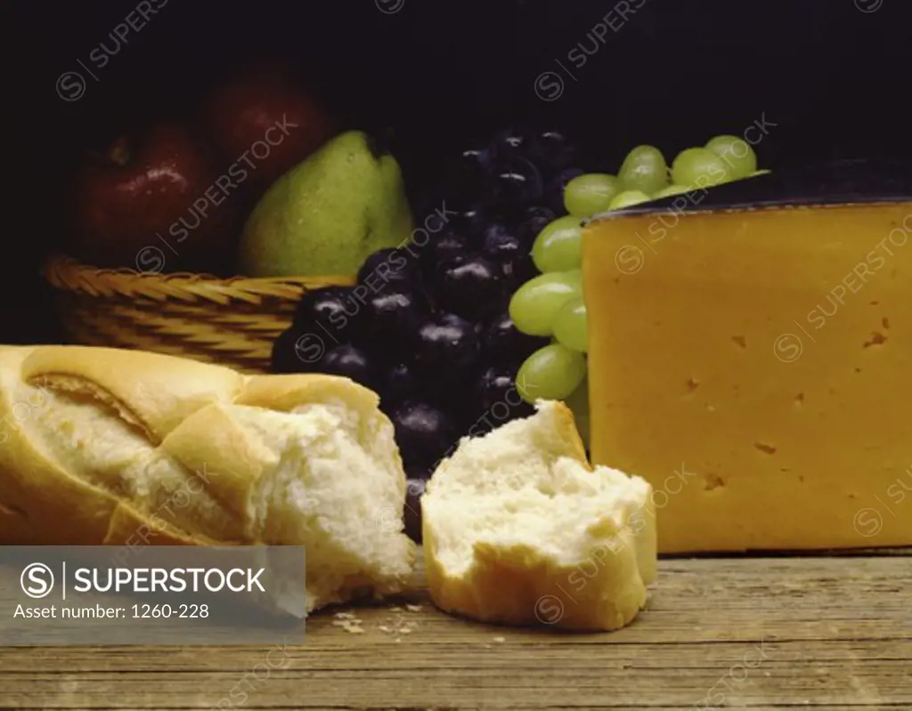 Close-up of a bread with cheese and fruit