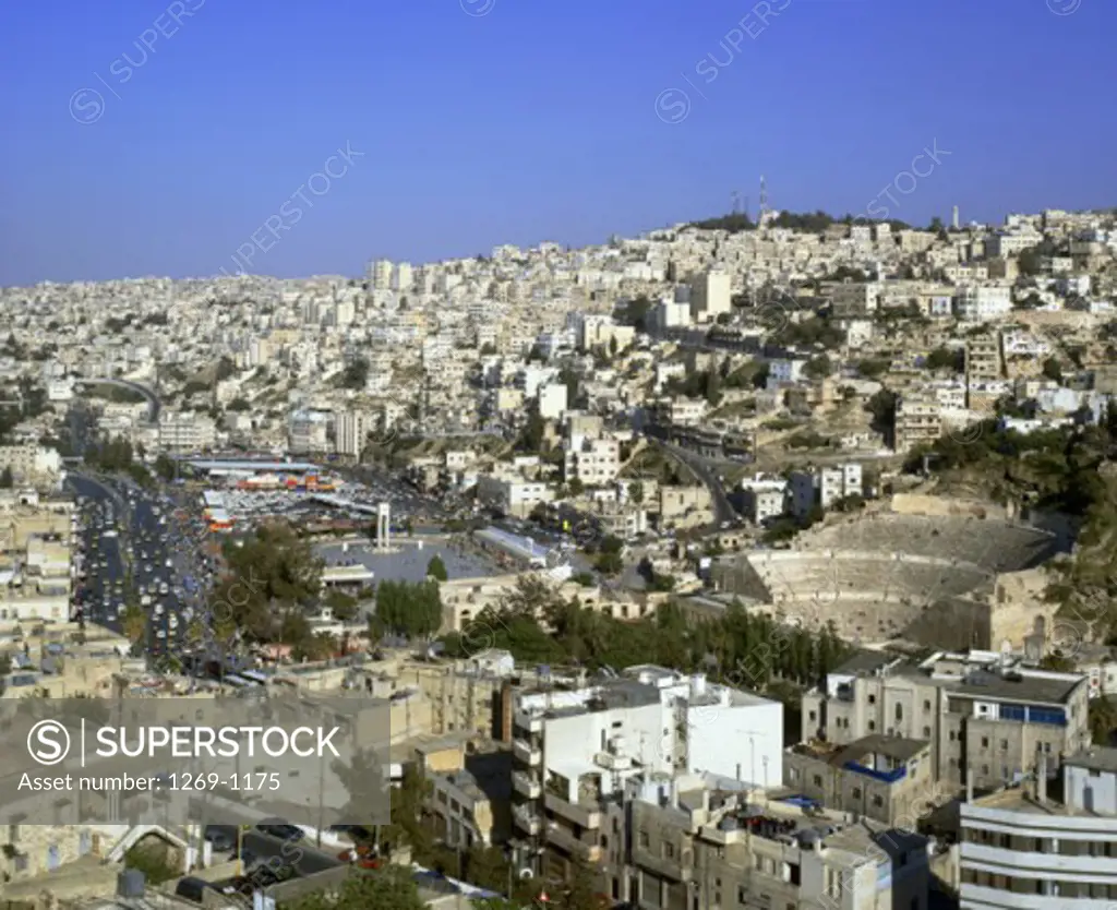 High angle view of buildings in a city, Amman, Jordan