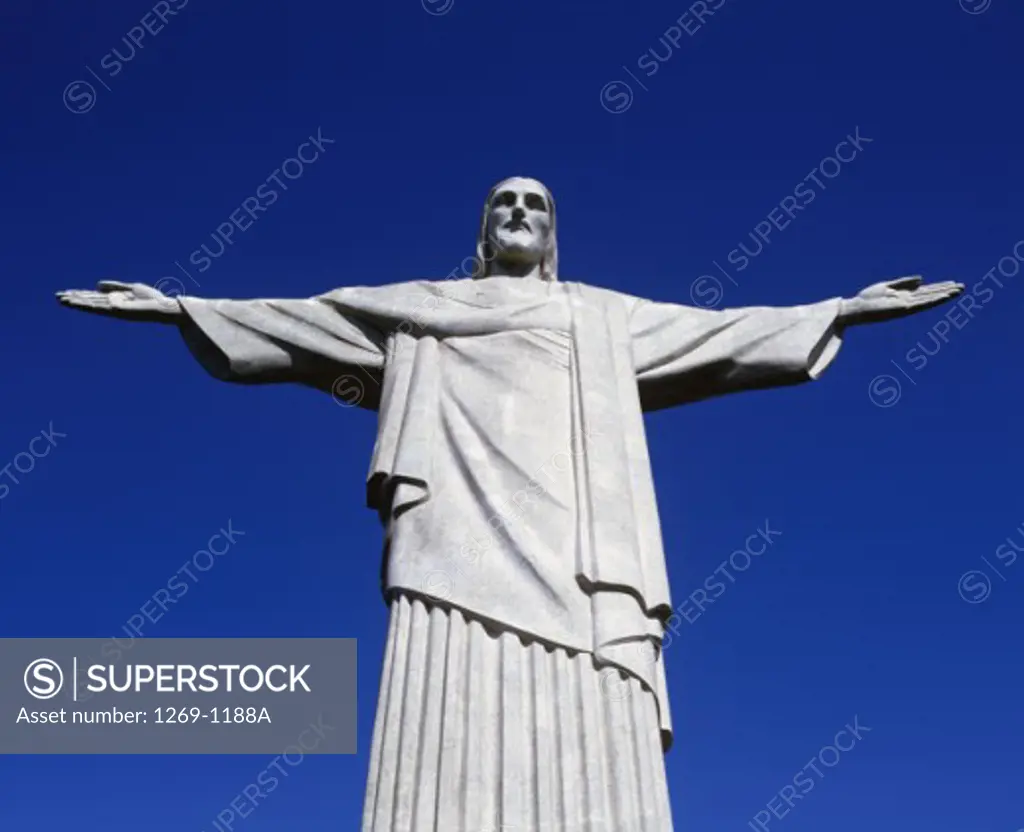 Low angle view of Christ the Redeemer Statue, Mount Corcovado, Rio de Janeiro, Brazil