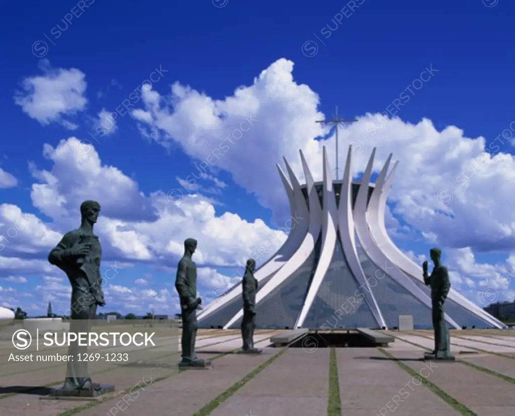 Statues in front of a cathedral, Metropolitan Cathedral, Brasilia, Brazil
