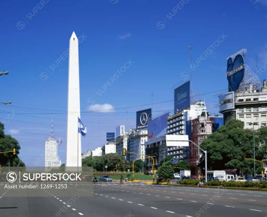 Obelisk along a road, 9th of July Avenue, Buenos Aires, Argentina