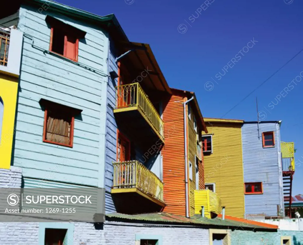 Low angle view of buildings, Caminito, Buenos Aires, Argentina