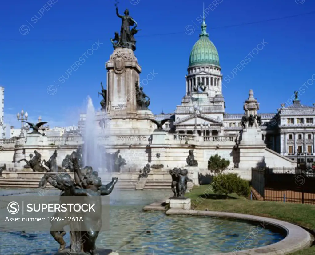Fountain in front of a government building, Palacio del Congreso, Buenos Aires, Argentina