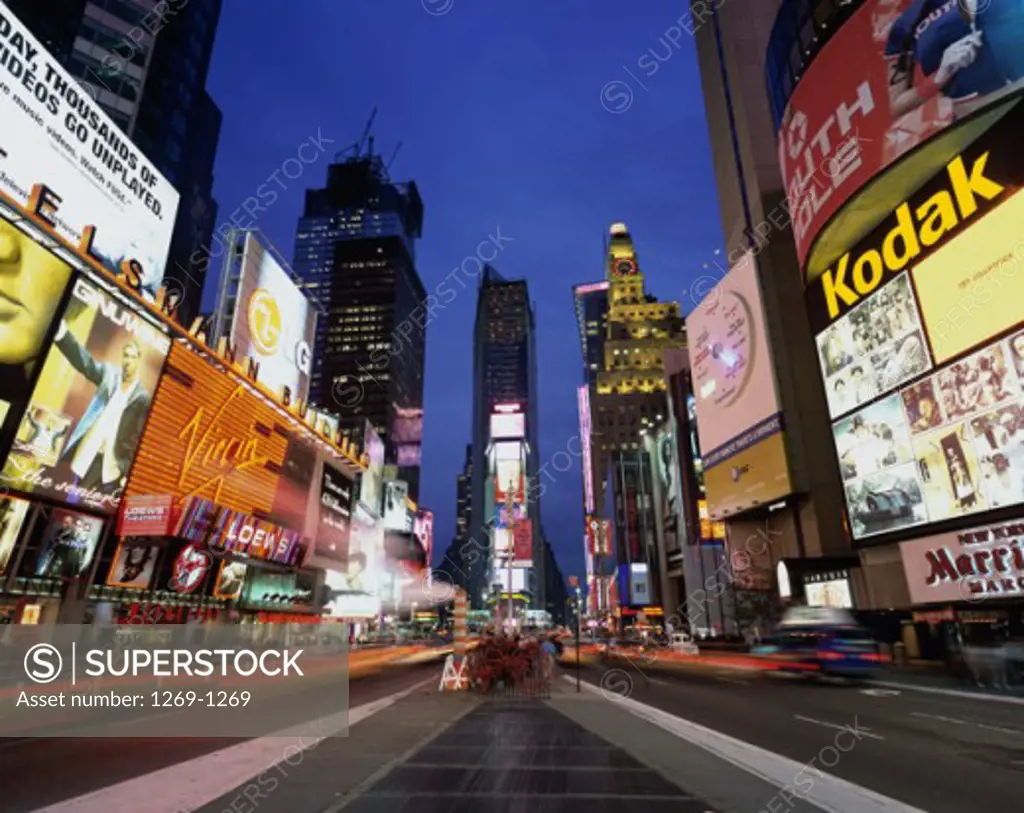 Buildings lit up at night, Times Square, New York City, New York, USA